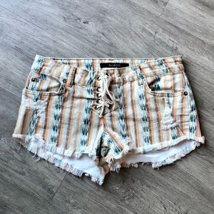 Billabong, Lace Up, Striped Shorts- Size 28